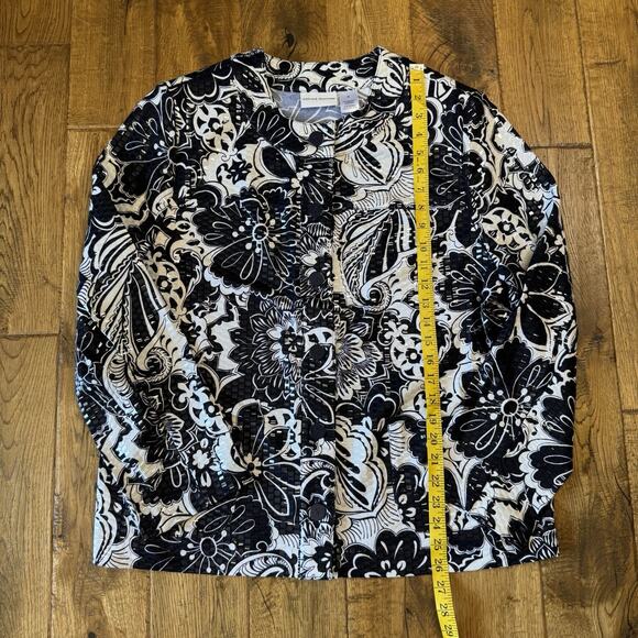 Alfred Dunner Black & White Foral Shiny Long Sleeve Jacket Women's Plus Size 18 - Picture 3 of 5